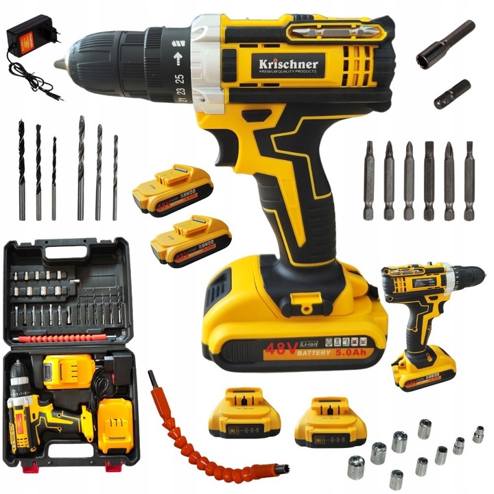 Wkretara cu acumulator Krischner 21V, 2 acumulatori 2.0Ah, 42Nm, 10mm, set 14 piese