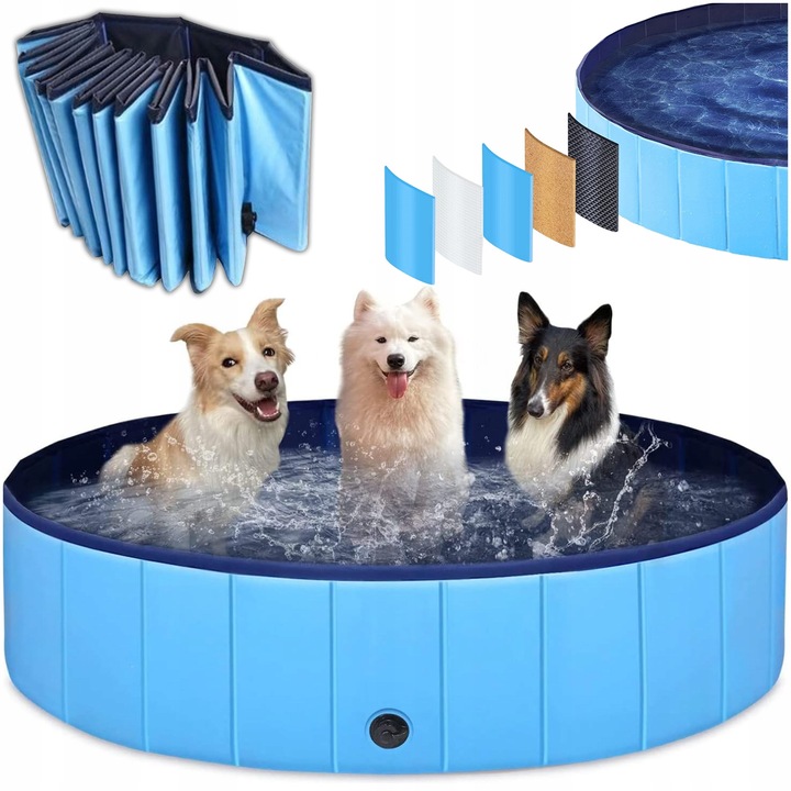 Piscina pentru caini, Mensen, pliabil, antiderapant, albastru, 160x30cm