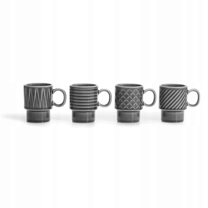 Set 4 cani espresso, Sagaform, ceramica, 100 ml, gri, 7 cm