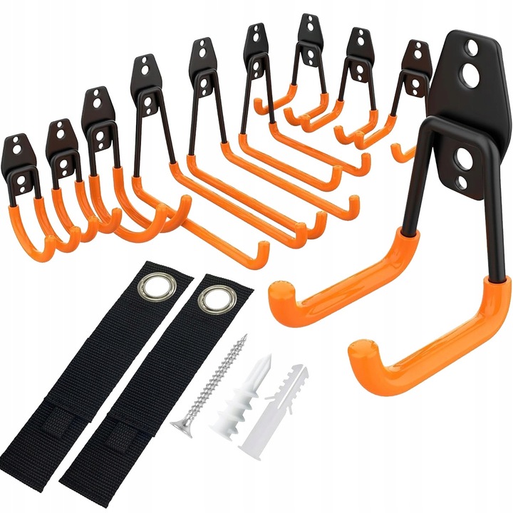 Set 12 Harcuri pentru Organizare Garaj, Metal, Negru-Portocaliu, Diverse Dimensiuni