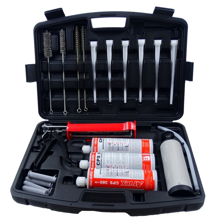 Set valiza cu adezivi ARVEX, 3x cartuse 410ml, pistol profesional, accesorii de ancorare