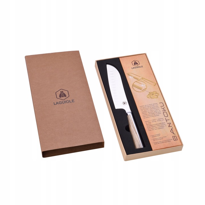 Cutit Santoku Laguiole, otel inoxidabil, maner din lemn de esenta, 30,5cm