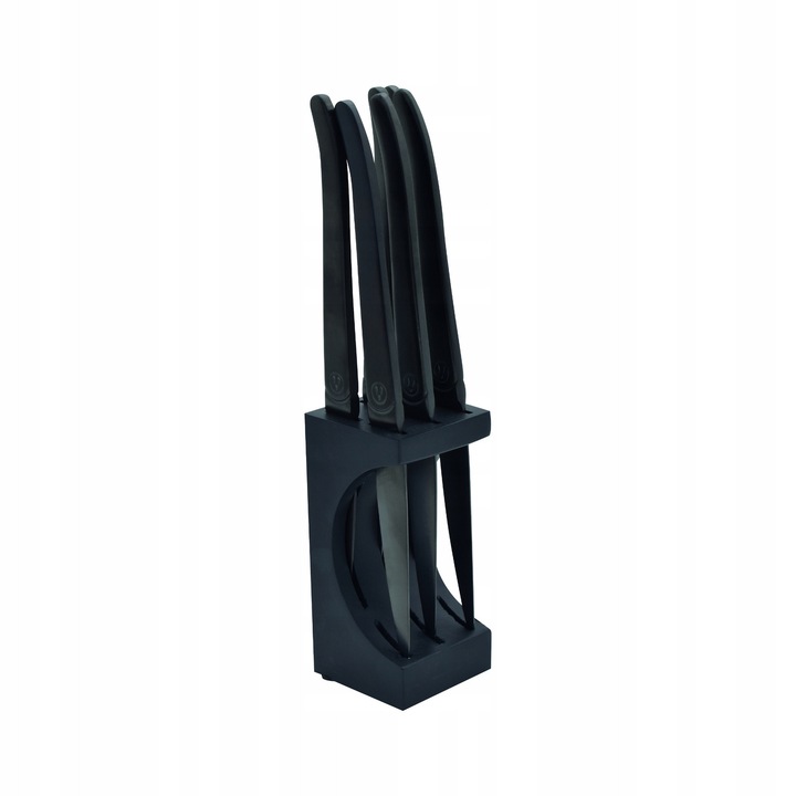 Set 6 cutite de steak Laguiole, metal negru, bloc inclus, 25x6x6cm