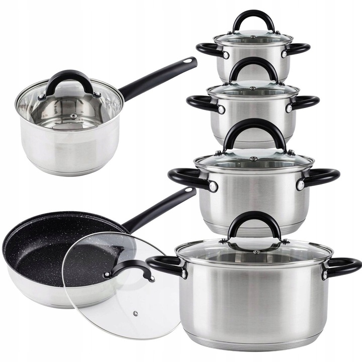 Set oale inox, 6 piese, capacitate 1,5l-5l, argintiu, pentru gaz si inductie