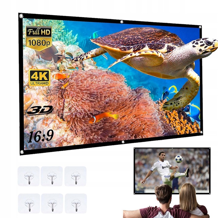Ecran de proiectie 84", 16:9, material fibros, set cu 6 carlige