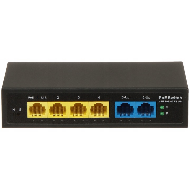 Switch PoE 4 porturi GTX, 2 porturi uplink, 30W/port, 145x100x32mm