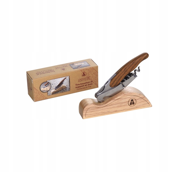 Set tirbuson multifunctional cu suport din lemn Shivri, Laguiole, inox, 12x3x1.2cm