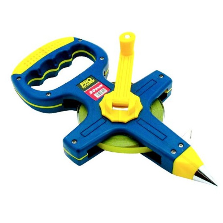 Miara zwijana Pro-Technik 50m, din otel, cu obudowa din ABS, cu korbka si smycz