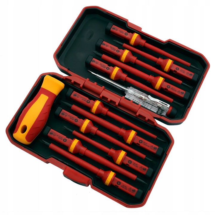 Set surubelnite izolate Pro-Technik, 13 elemente, 0.5x3x100mm - 1.2x6.5x100mm, PZ1x80mm - PH2x100mm, T10x100mm - T20x100mm