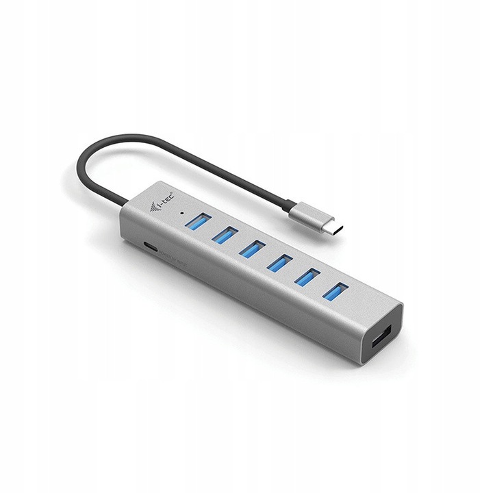 Hub USB I-tec 7 porturi, incarcare, 5000 Mbps, metalic, 15W