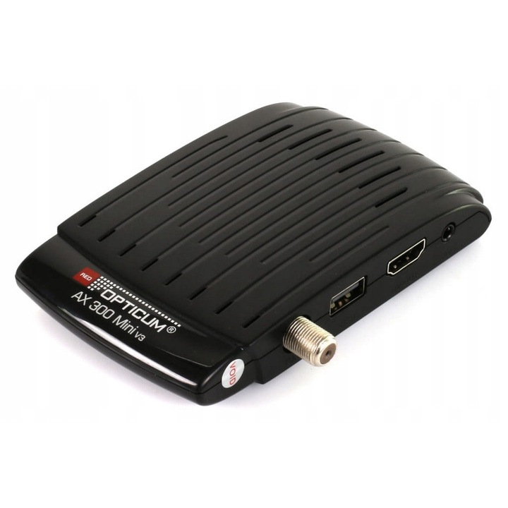 Tuner satelitarny OPTICUM AX300, HD, 12V, cu port USB, dimensiuni 120x80x20mm, set complet cu telecomanda