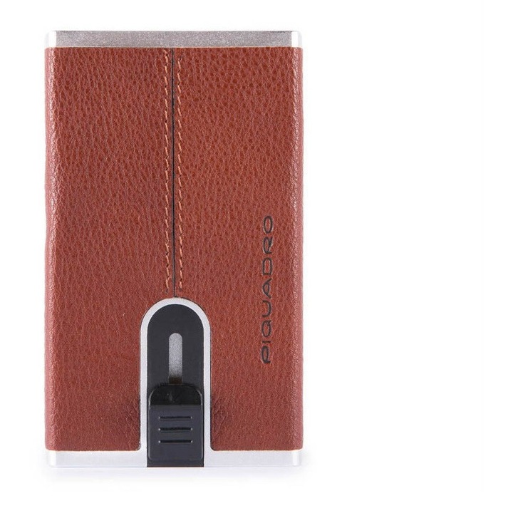 Piquadro, Blue Square, Leather Card Holder, Square Sliding System, PP4891B3R, Brown, Pentru barbati