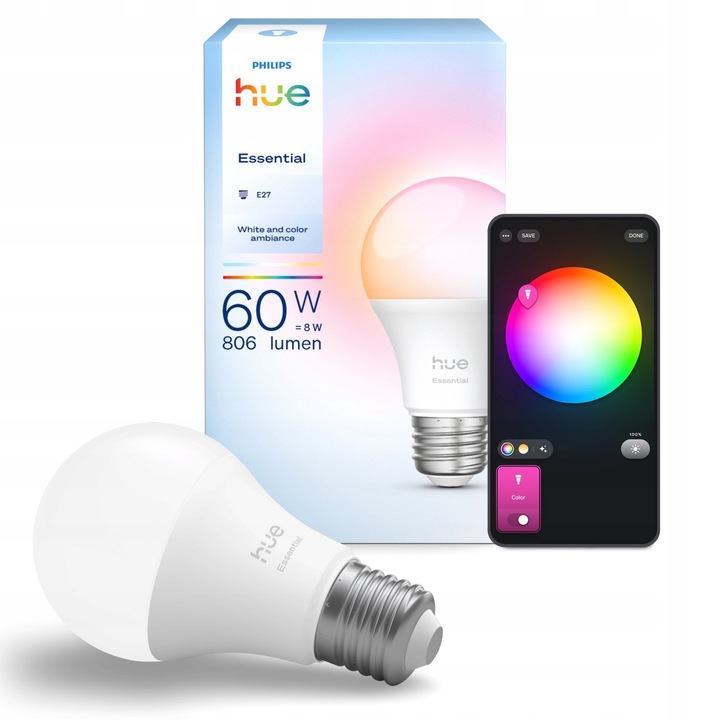 Philips Hue A60 E27 8W intelligens izzó, fehér, 60x111x111mm, 1 darabos szett