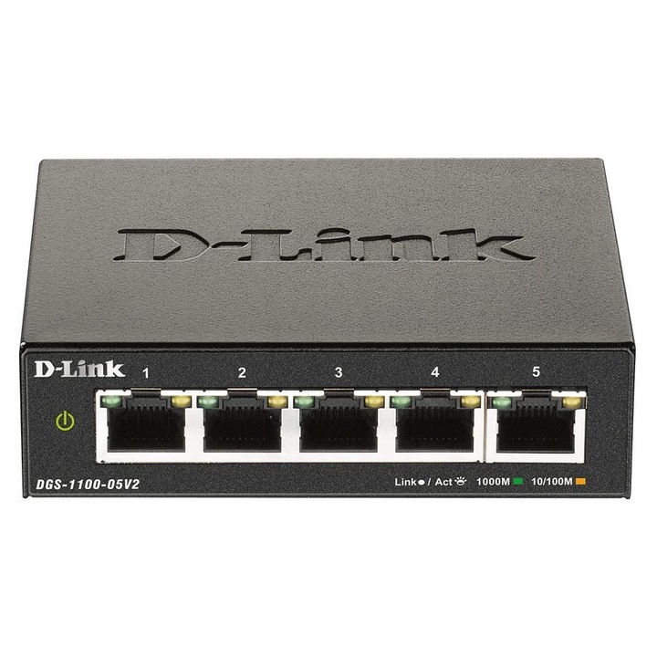 D-Link DGS-1100-05V2 kapcsoló, 5 Gigabit port, asztali, 100.5x82x28mm