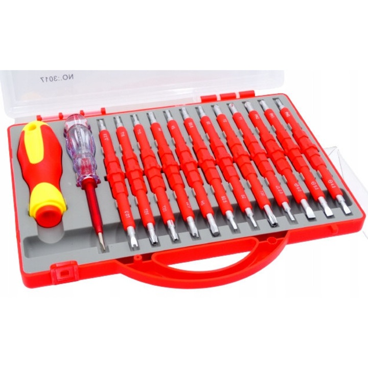 Set surubelnite izolate 14 piese, rosu, cu valiza