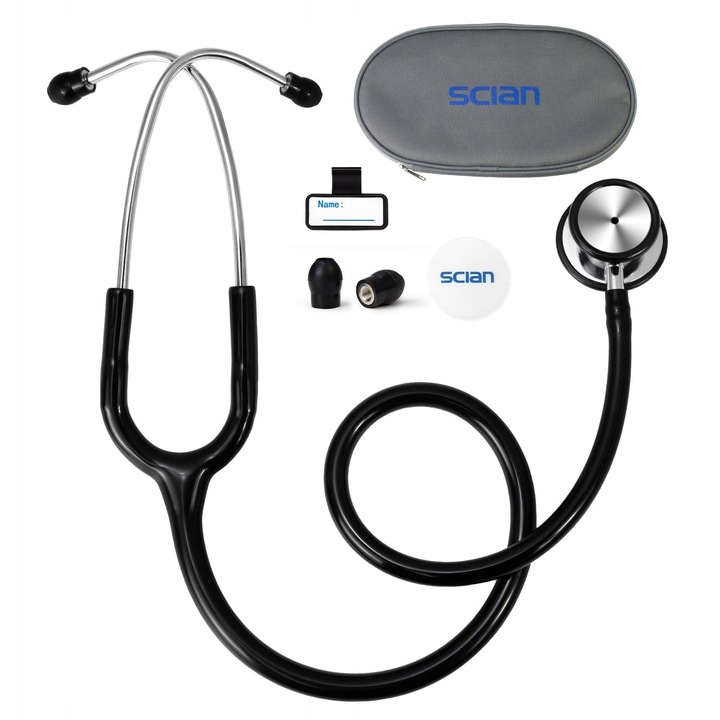 Stetoscop diagnostic cu doua capete, Scian, din otel inoxidabil, perlat, rezistent la pete, cu husa