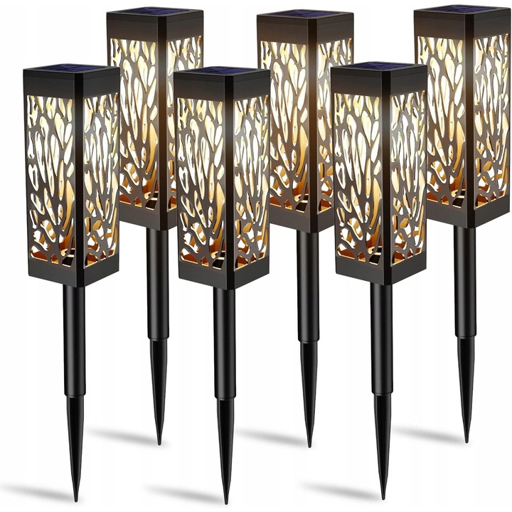 6 db napelemes kerti lámpa szett, 6x6x40,5cm, időjárásálló, meleg fény