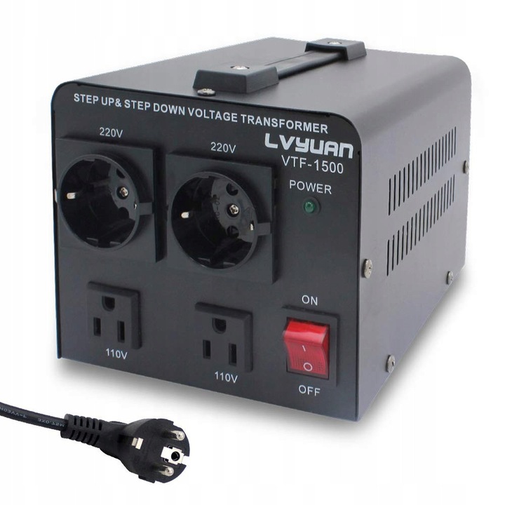 Lvyuan VTEU-1500 feszültségstabilizátor, 1500W, 110V/220V, 2 x 110V, 2 x 220V, 192x148x130mm