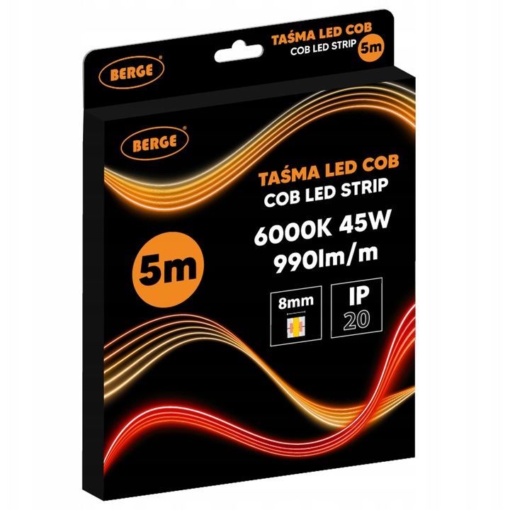 Banda LED COB 12V 5m 9W/m 480 diode 6000K alb rece 8mm