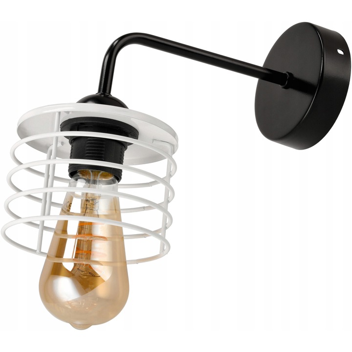 Berge Loft Edison LED fali lámpa, fekete, fehér búrával, 1xE27, 60W, beltéri