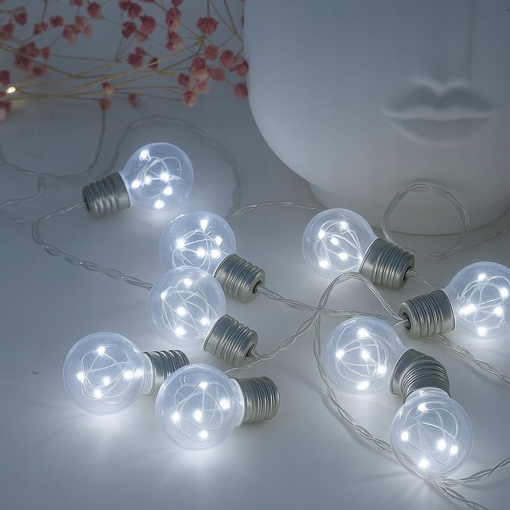 Соларна гирлянда 50 LED, 10 крушки, 5м, студено бяло