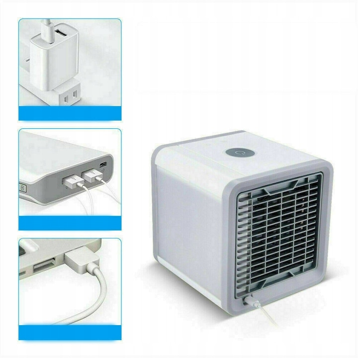 Racitor de aer portabil, 3 viteze, alb, 16.80x16.50x16.50cm, set cu cablu USB