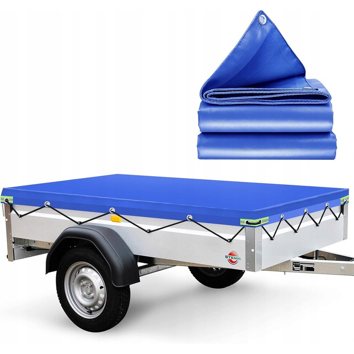 Plandeka pentru remorca, material PVC, dimensiuni 209x134cm, rezistent la apa si vant, set cu geanta de depozitare
