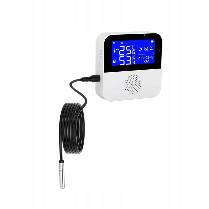Termometru si higrometru inteligent, 3 in 1, cu ecran LCD iluminat, WiFi, monitorizare temperatura si umiditate, compatibil cu Alexa/Google
