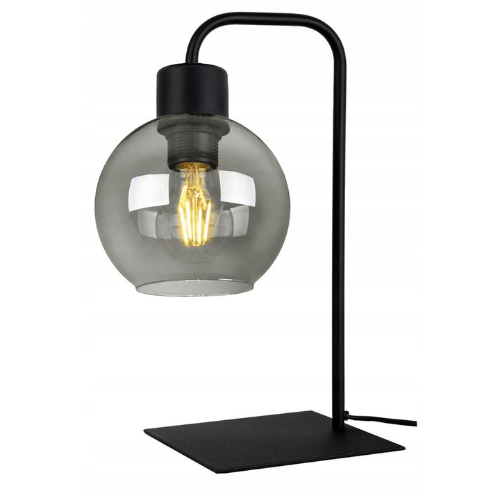 Lampa de birou LED-ONE, industriala, cu abajur din sticla fumurie, 34cm x 20cm, neagra