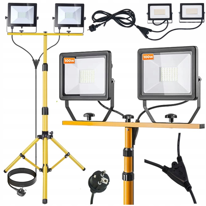 LED reflektor 2x 100W, Berge, szett állvánnyal 160cm, 200W, IP65, 14000lm