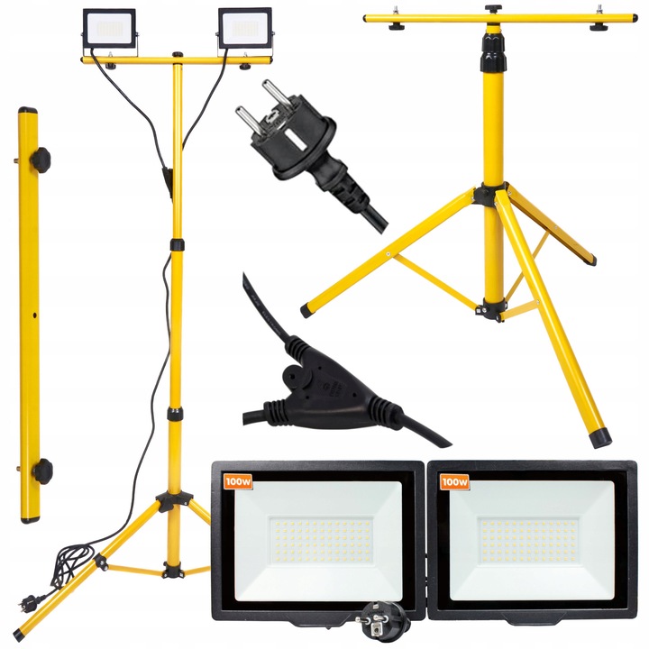 Set Proiectoare LED Berge 2x100W, Stativ 140cm, 200W, 14000lm, 4500K, Cablu 150cm