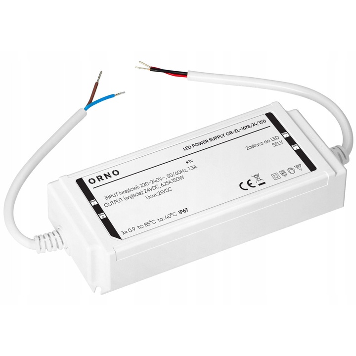 LED захранване, Orno, херметично, 24V, 150W, IP67, 195x40x68mm