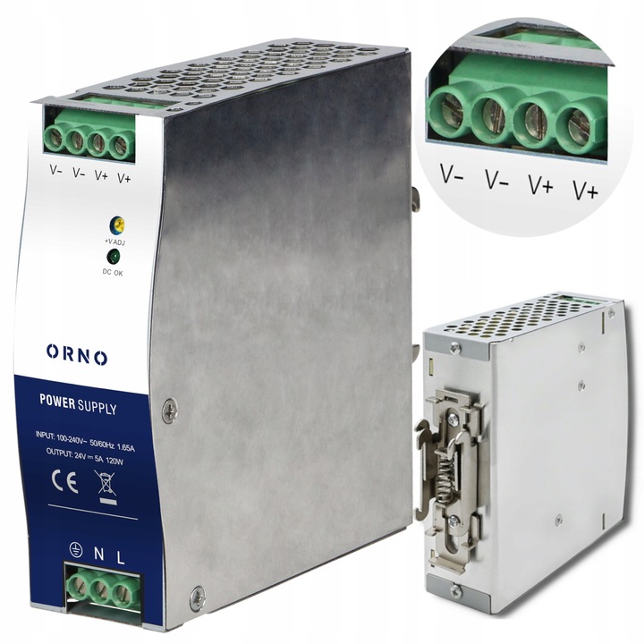 Индустриално захранване, за DIN шина, 24VDC, 5A, 120W, в метален корпус