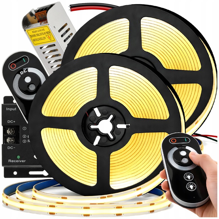 Set Benzi LED COB Neon 12V 10m 120W, Alb Neutru, Control RF