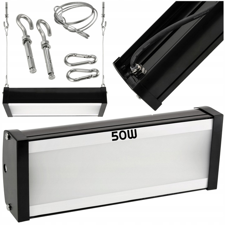 LED ipari függőlámpa 50W 5000lm 230V, nagyon erős lámpa kábelekkel