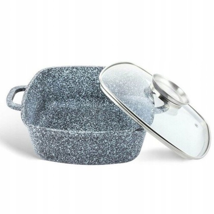 Oala granitica Edenberg 2.8l, aluminiu, 20cm, cu capac din sticla rezistenta la caldura