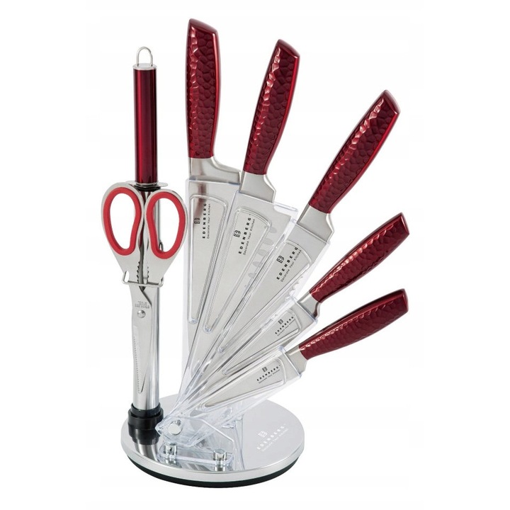 Set de cutite Edenberg 8 piese, otel carbon, suport rotativ, manere ergonomice, 36cm