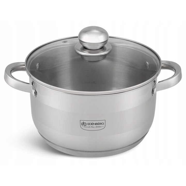 Oala cu capac Edenberg, inox, 7,7L, 26cm, utilizare pe toate tipurile de plite