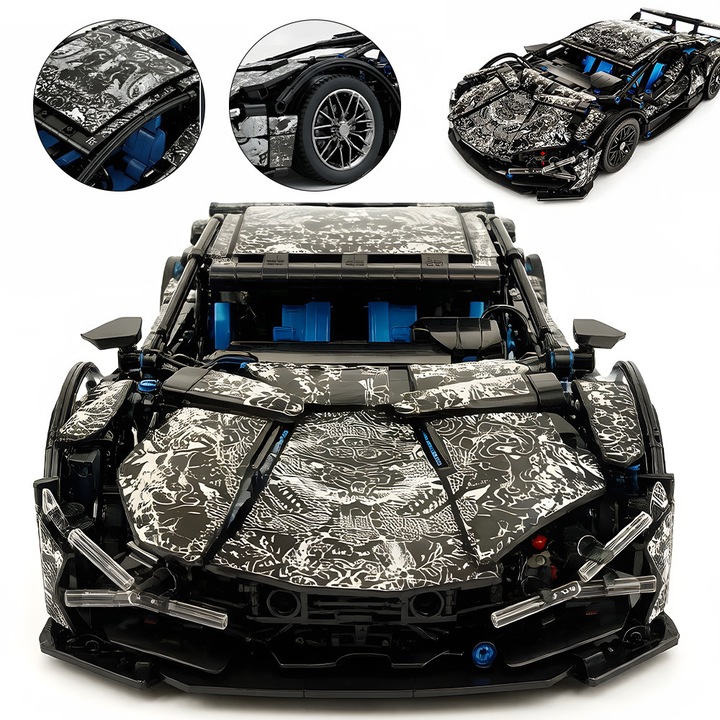 Set de constructie masina sport, 1294 piese, negru, 17x36x10cm