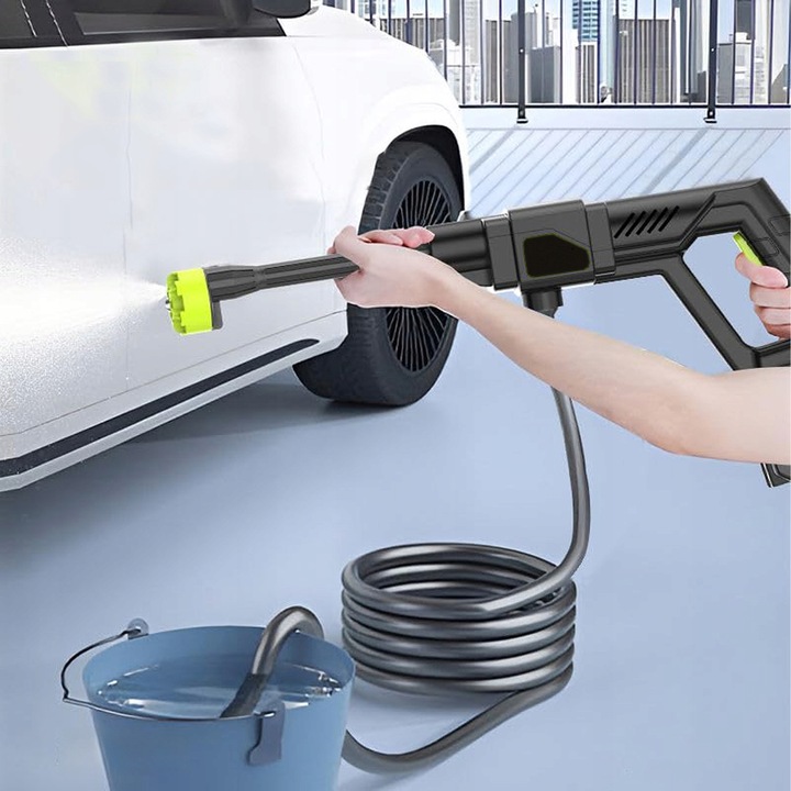 Myjka inalta presiune fara fir, 30 bar, 300W, 6 in 1, neagra, 41,5x13,5cm, set complet