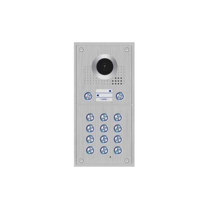 Statie de exterior 5TECH 82222-2, pentru 2 familii, camera 2.0 Mpx FHD, cititor RFID 125kHz cu 8 breloace, tastatura iluminata, inox/ABS, IP65