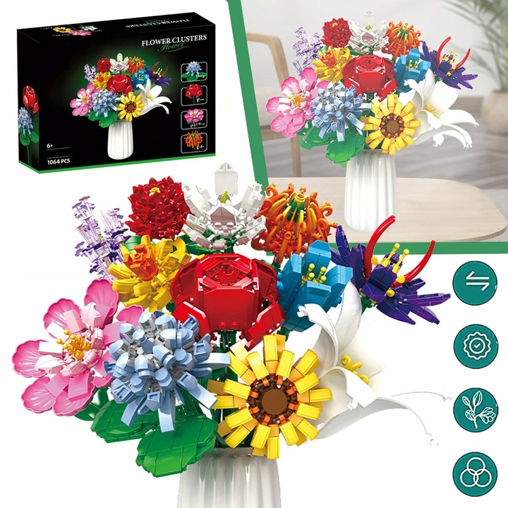 Set de constructie flori artificiale, 1064 piese, diverse culori