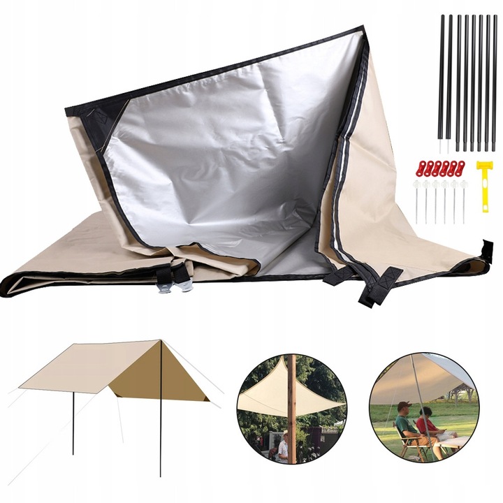 Zagau de soare 3x3m, khaki, material Oxford, rezistent la apa, anti-UV, set complet