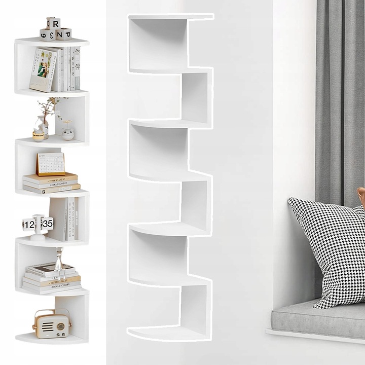 Rafturi coltare, 7 niveluri, alb, 19x19x115 cm