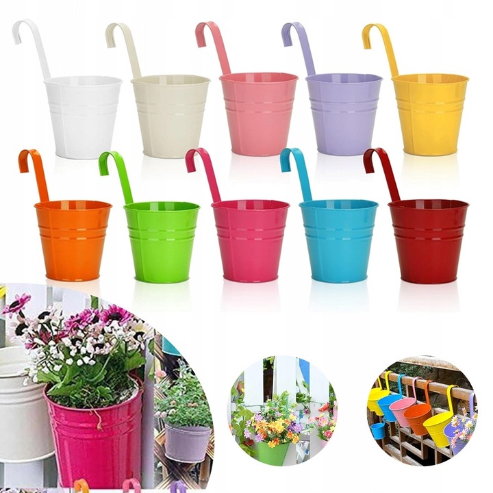 Set de 10 ghivece colorate pentru flori, suspendabile