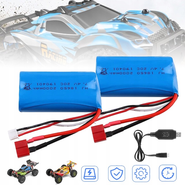 Set 2 acumulatori Li-Ion 7,4 V 2000 mAh, 70x37x19mm, albastru