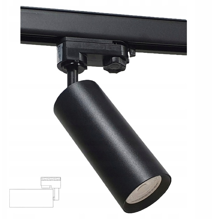 Reflektor LED 3-fazic, negru, 14,5cm, pentru sina, ajustabil