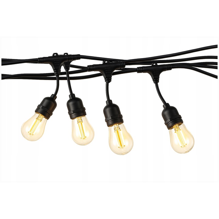 10m-es dekoratív fényfüzér 10 db E27 1W LED izzóval, meleg fehér, IP44