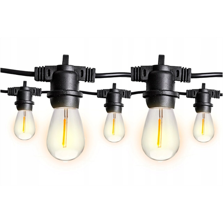 Ledigo dekoratív fényfüzér, 10m, 10 db 1W LED filament izzó, fekete szín, IP44