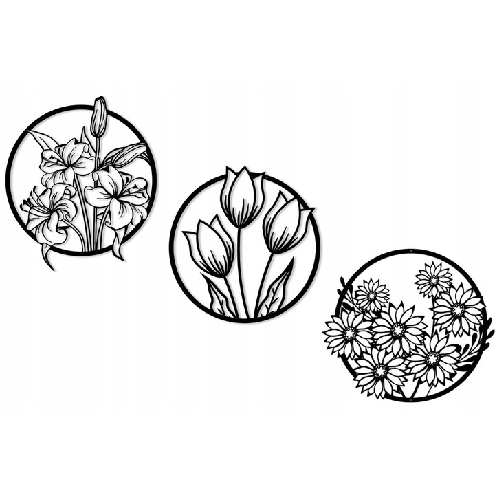 Panou decorativ 3D LED-ONE, flori, set tryptyk, 40x120cm, montaj fara daune